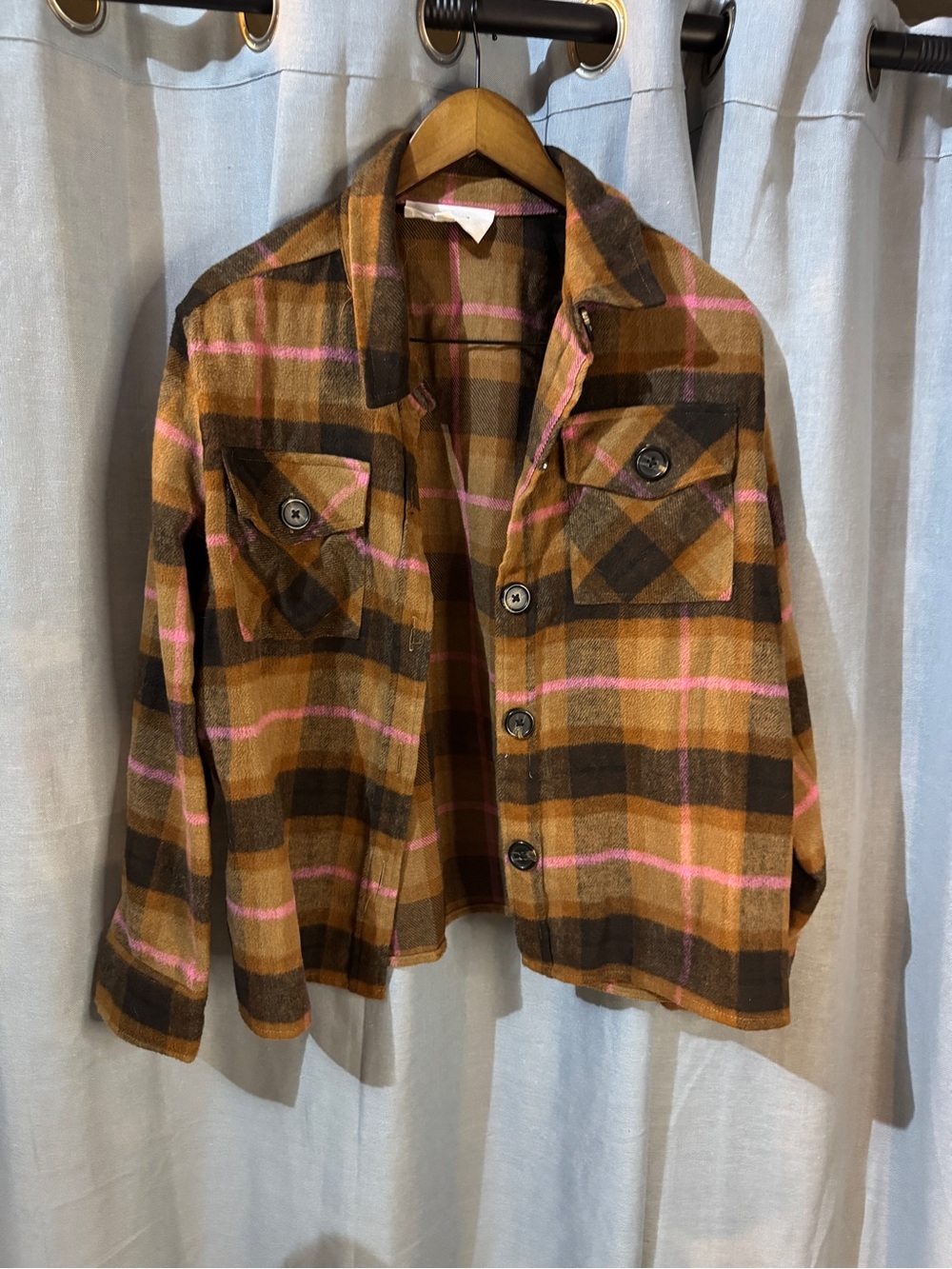 BB Dakota Brown Plaid Shirt Jacket with Pink Windowpane
